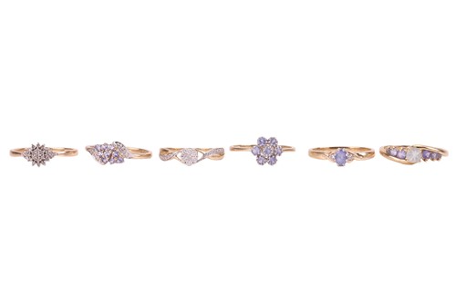 Lot 24 - Six gem-set rings, comprising a 9ct gold...