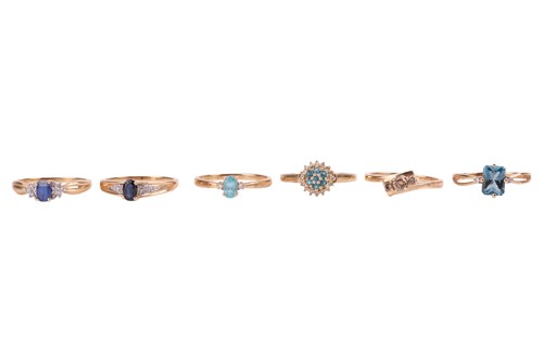 Lot A group of 9ct gold gem-set rings, including a...
