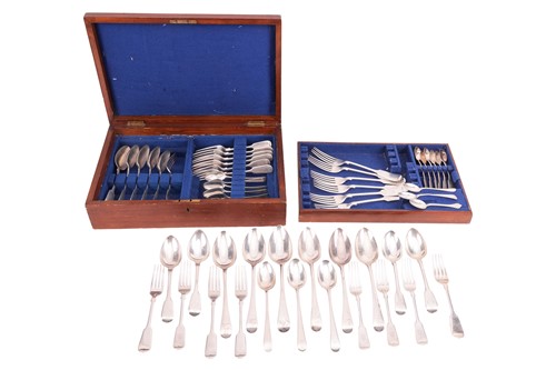 Lot 454 - A silver part canteen of fiddle pattern...