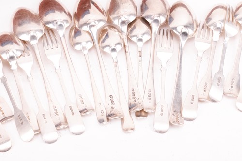 Lot 454 - A silver part canteen of fiddle pattern...