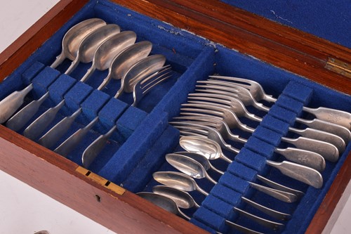 Lot 454 - A silver part canteen of fiddle pattern...