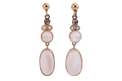 Lot 3 - A pair of moonstone drop earrings, each...