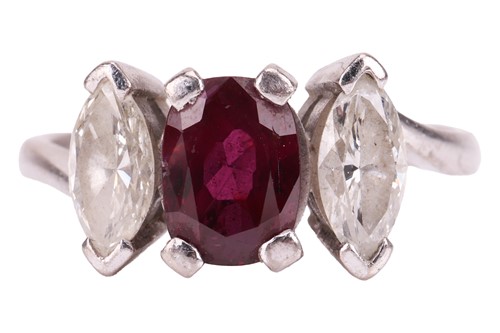 Lot A ruby and diamond-set ring, composed of an...