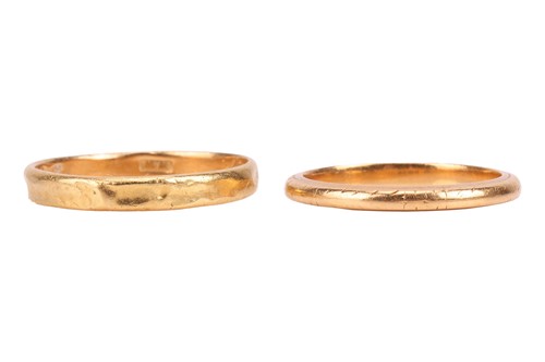 Lot 243 - Two wedding bands, hallmarked 22ct gold, one...