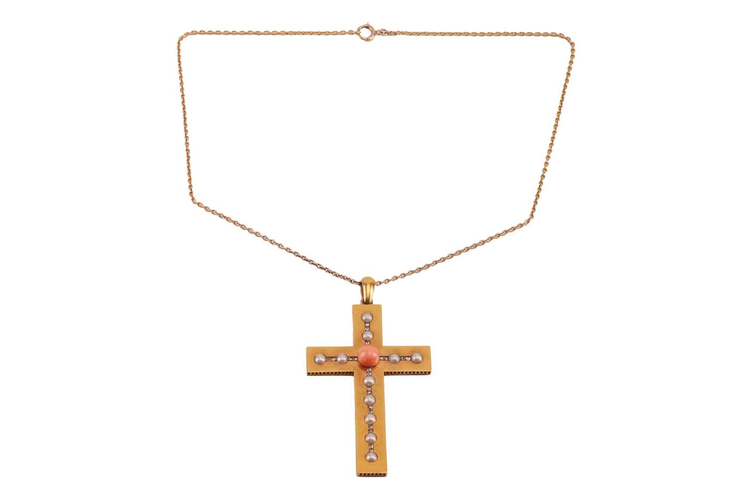 Lot 8 - A gem-set cross pendant on chain, the cross...