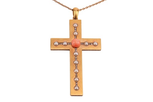 Lot 8 - A gem-set cross pendant on chain, the cross...