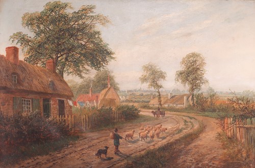 Lot 46 - English School (19th century) Herding sheep on...