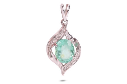 Lot 308 - A paraiba-type tourmaline and diamond pendant...