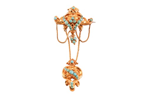 Lot 283 - A mid 19th-century turquoise-set brooch, of...