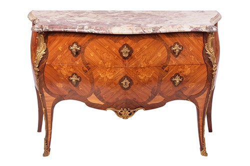 Lot A Louis XV-style marble-topped tulipwood and...