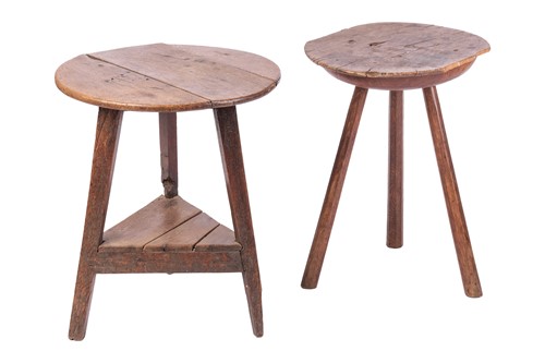 Lot A primitive vernacular fruitwood cricket table,...