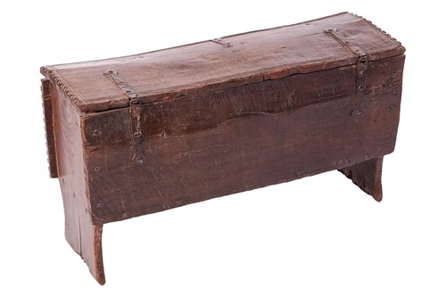 Lot A mid-17th-century oak six-plank coffer with...