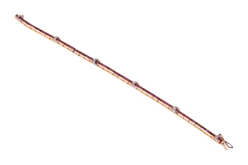 Lot An Art Deco gem-set line bracelet, comprising...