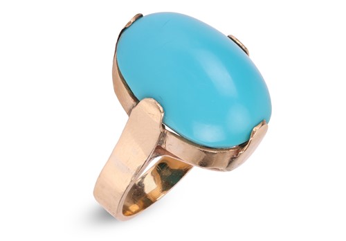 Lot 175 - A turquoise dress ring, featuring a large oval...
