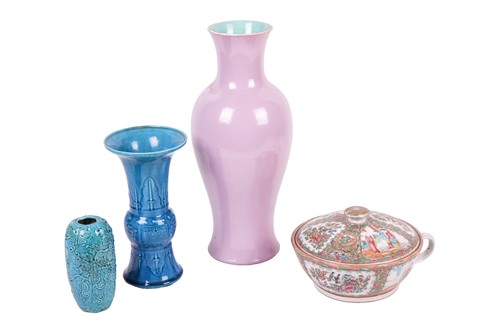 Lot A large pink-ground Chinese baluster vase,...