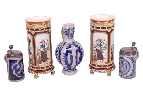 Lot 243 - A pair of large Mettlach cylindrical vases,...