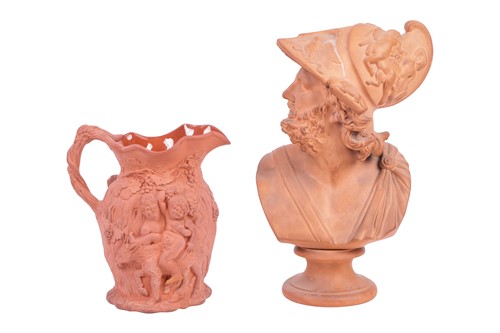 Lot A terracotta bust of Menelaus, facing left, on...