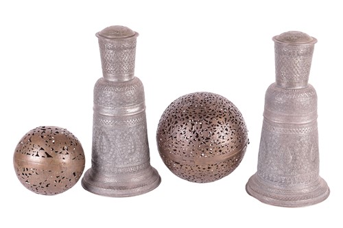 Lot 23 - A pair of Indian copper and white metal hookah...