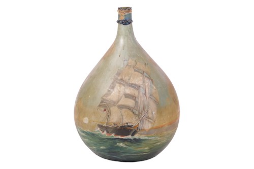 Lot A large Victorian painted carboy, a ship in...