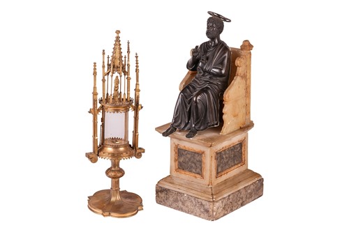 Lot 217 - A 19th century bronze figure of St Peter,...