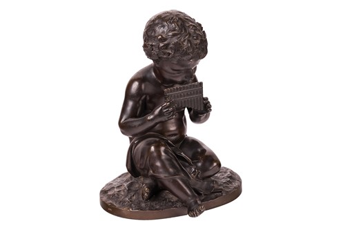 Lot 193 - A 19th-century patinated bronze of a piping...