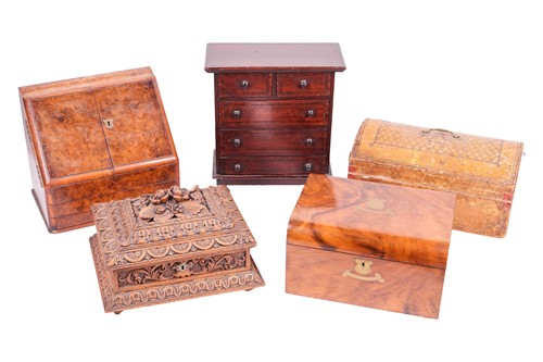 Lot A carved oak table box of architectural form,...
