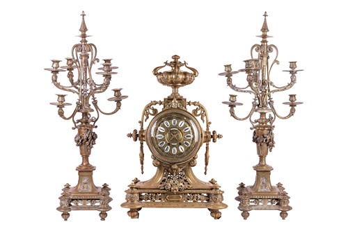 Lot A large late 19th century Belgian brass clock...