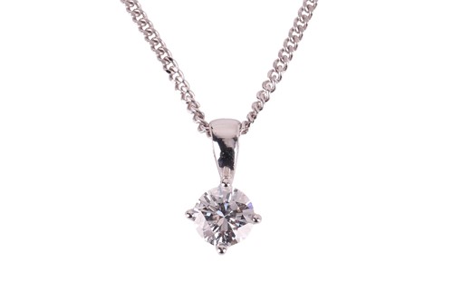 Lot 129 - A diamond pendant on chain in 18ct white gold,...
