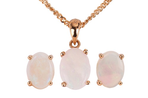 Lot 242 - An opal-set pendant and earrings suite,...