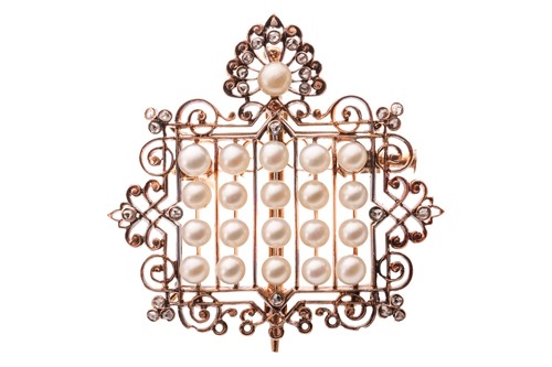 Lot 102 - An Edwardian, pearl and rose diamond brooch,...
