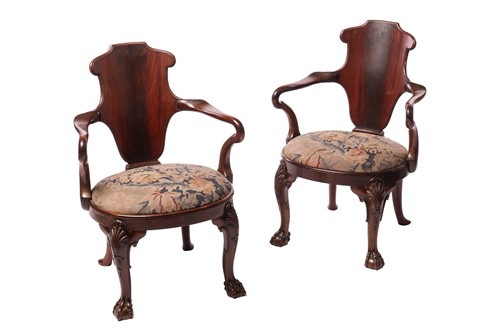 Lot A pair of escutcheon-backed mahogany writing/...