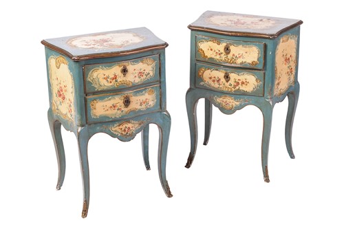 Lot A pair of painted oak sepentine, bedside...