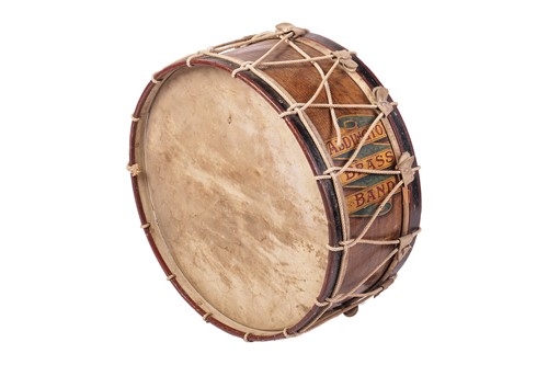 Lot A large vintage painted wood bass drum,...