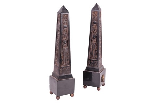 Lot A pair of large Egyptian style hardstone and...