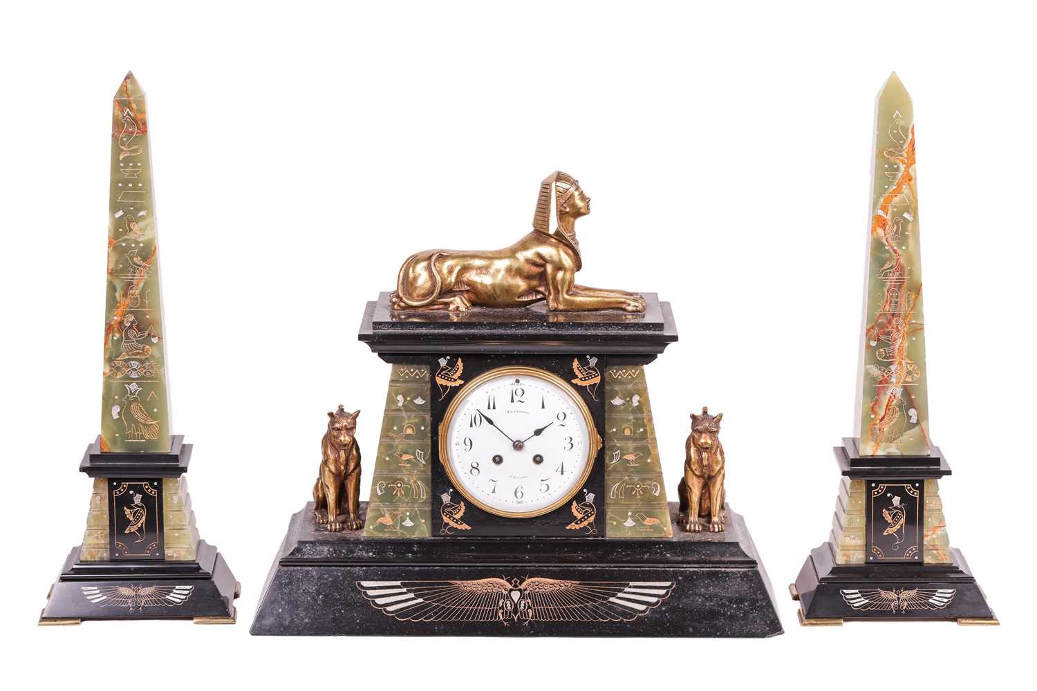 Lot 168 - A late 19th-century slate and onyx clock