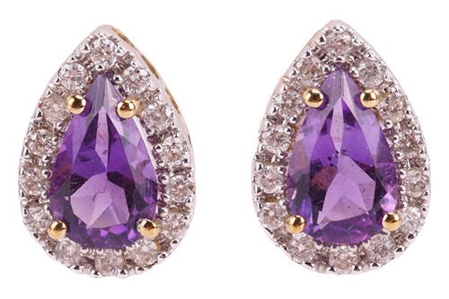 Lot 307 - A pair of amethyst and diamond cluster...