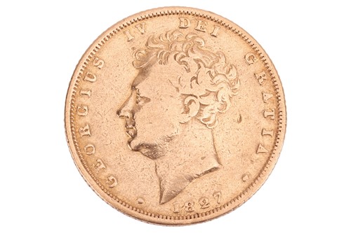 Lot 53 - A George IV 1827 sovereign, obverse shield...