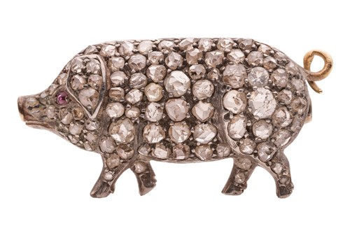 Lot 1 - A late Victorian diamond-set pig brooch,...