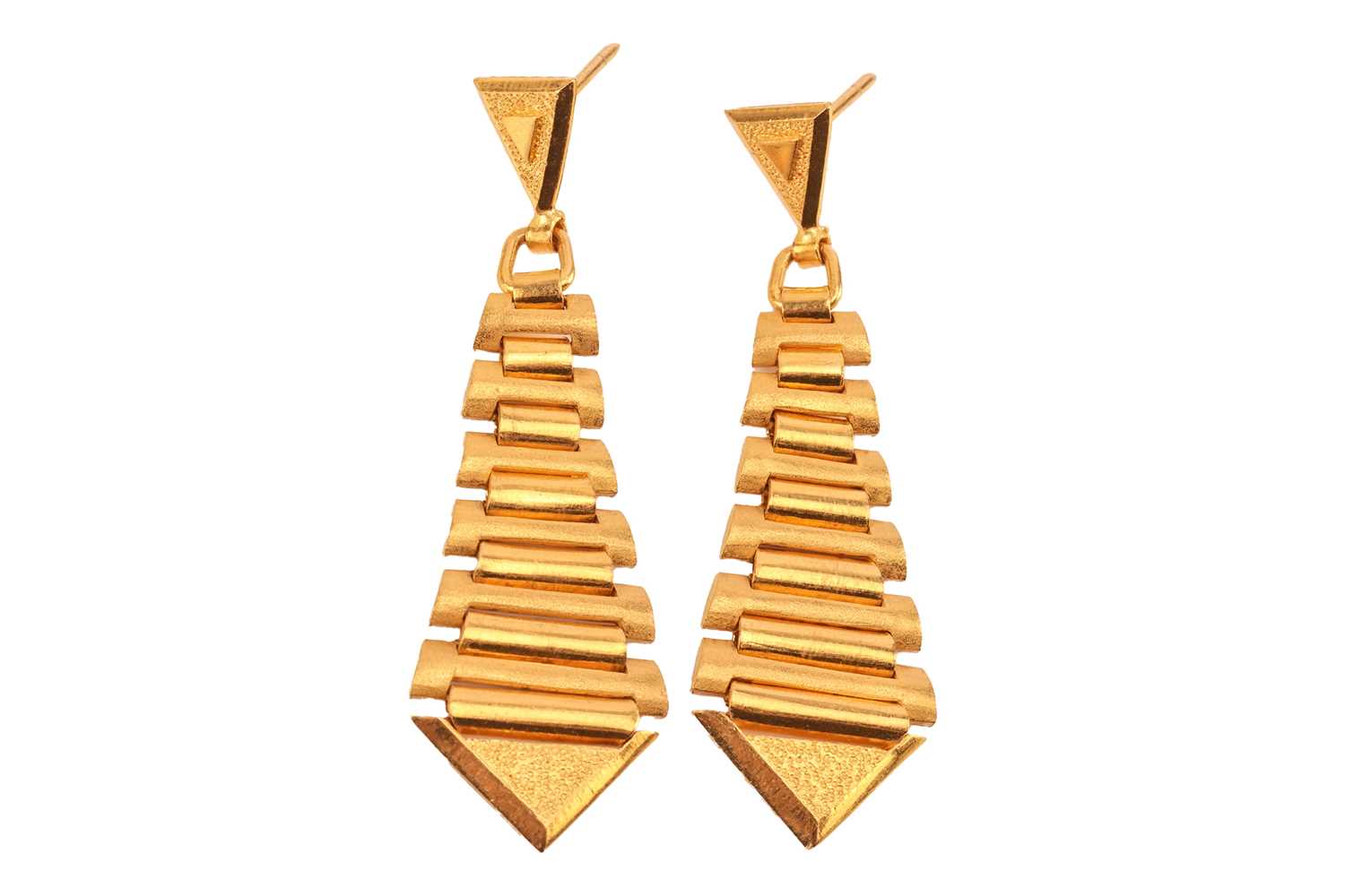 Lot 88 - A pair of high carat drop earrings, each...