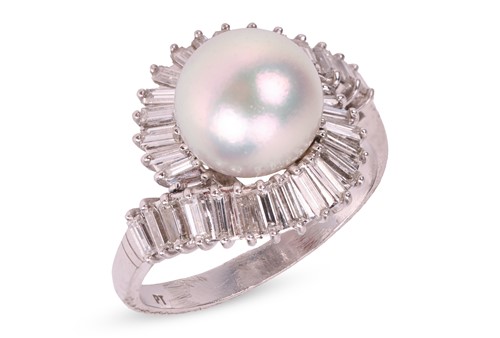 Lot A cultured pearl and diamond ballerina ring,...