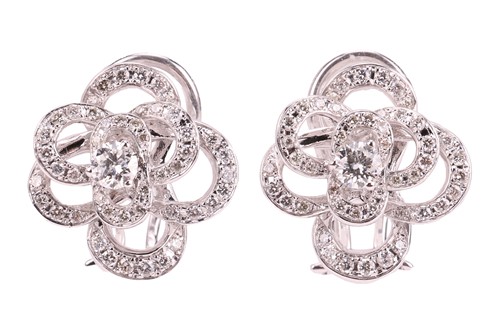 Lot 181 - A pair of diamond-set earrings, of stylised...