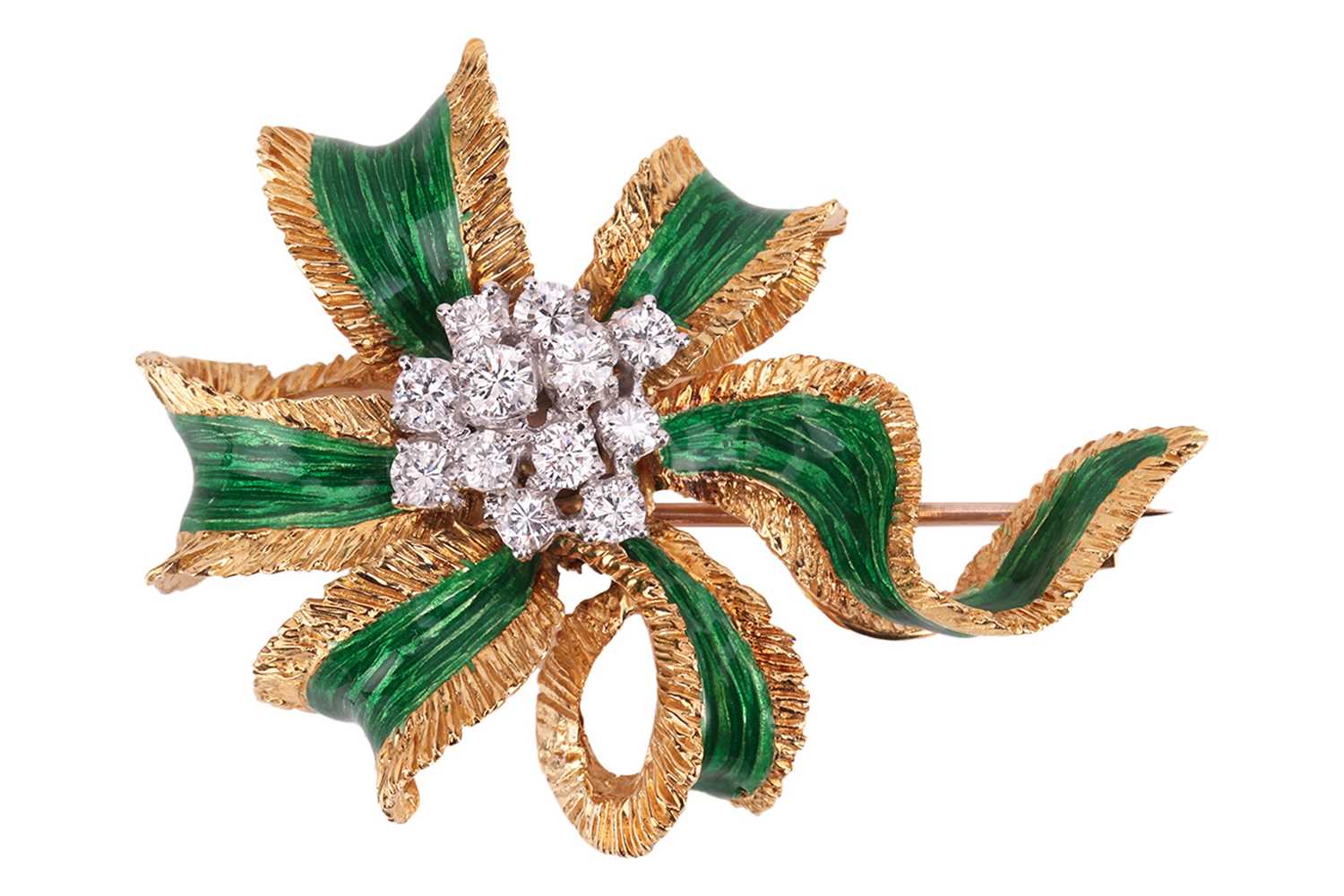 Lot Kutchinsky - A diamond and enamel bow brooch...