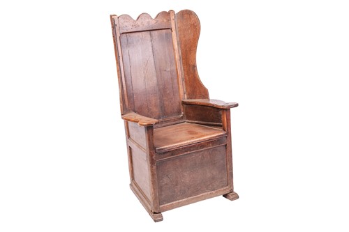 Lot A 19th century oak lambing chair, with...