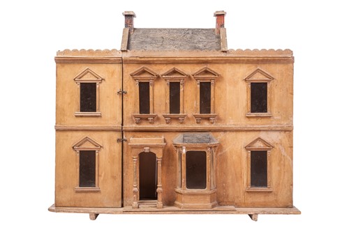 Lot 262 - A very large Victorian waxed pine dolls house,...