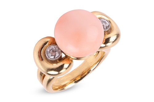 Lot An angelskin coral and diamond dress ring,...