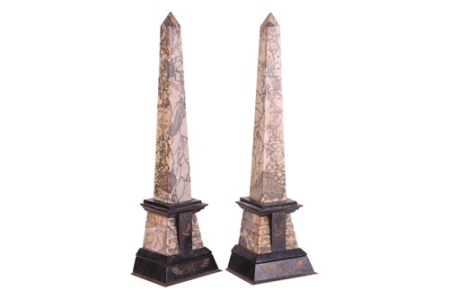 Lot 203 - A pair of large veined marble and black slate...