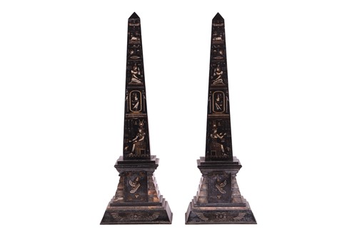 Lot 204 - A pair of large black slate and marble...