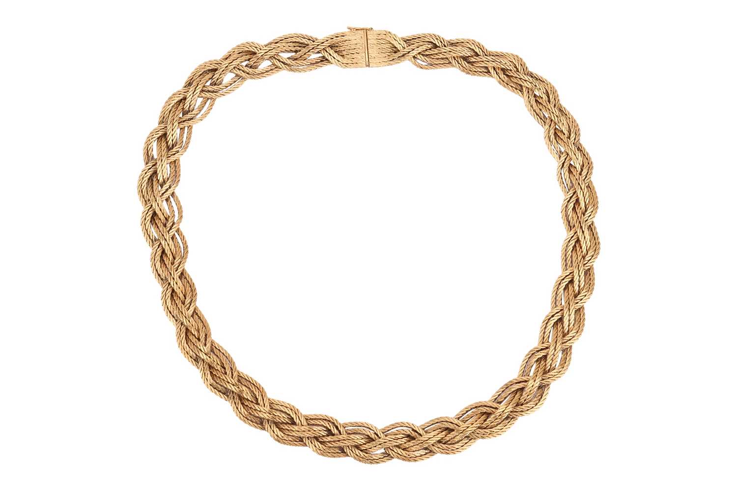Lot A braided collar necklace in 18ct yellow gold,...