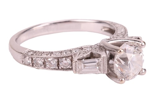 Lot A diamond solitaire ring in 18ct white gold,...