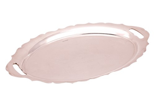 Lot 384 - A silver tea tray, oval with fluted border and...